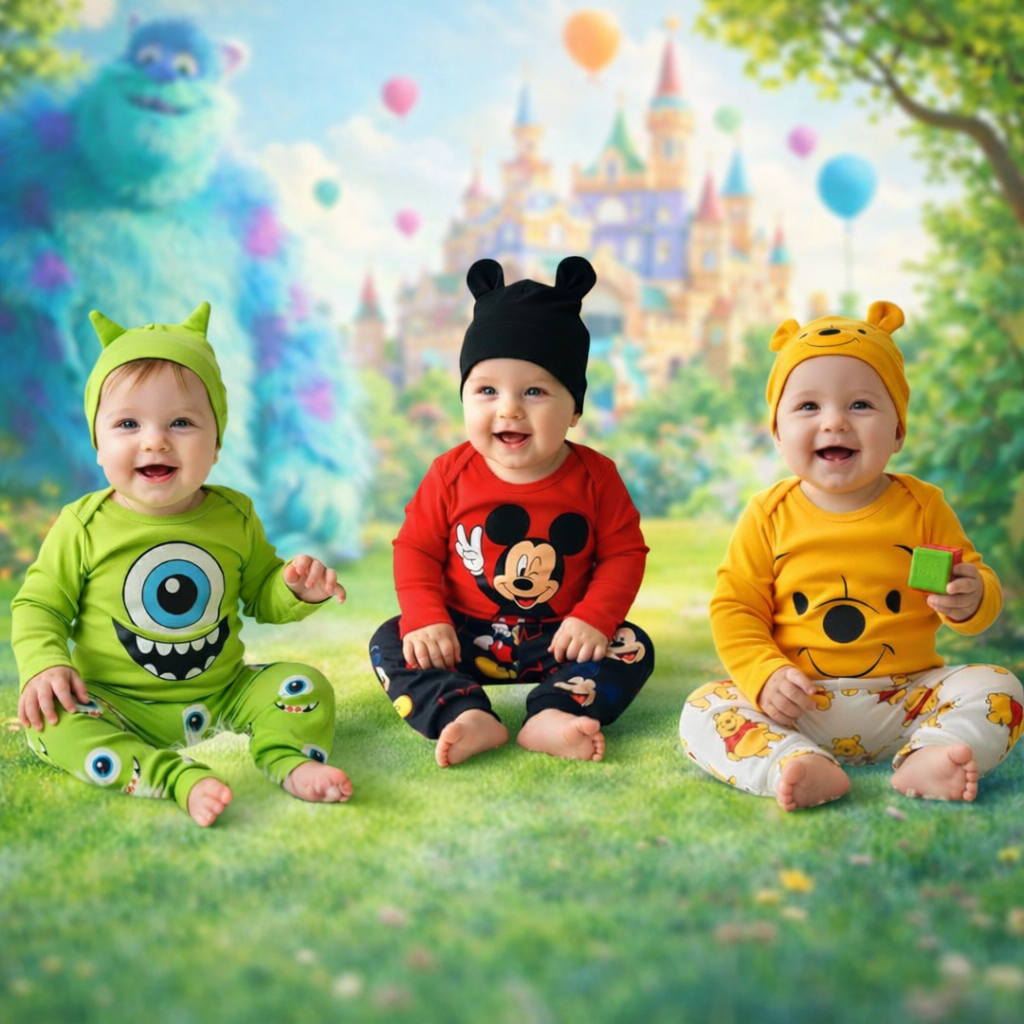 Trío de Bodys: Mike Wazowski, Mickey y Winnie Pooh –