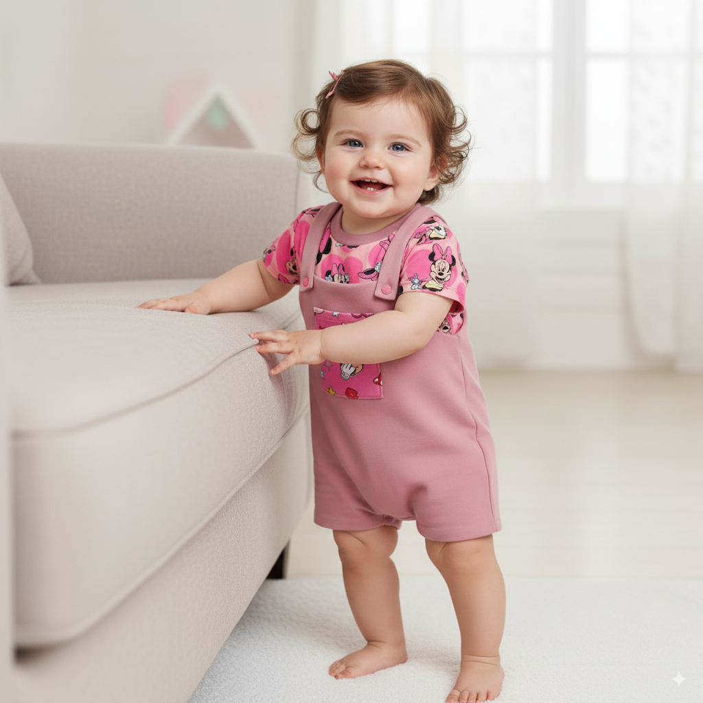 Conjunto Encantador de Overol y Camiseta Minnie Mouse para Bebé Niña | ¡Estilo Mágico y Comodidad!