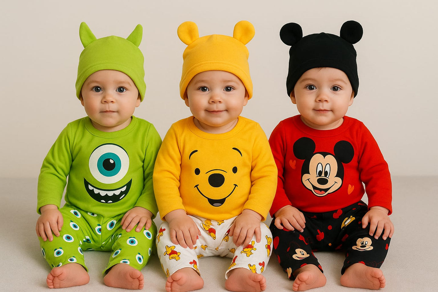 Trío de Bodys: Mike Wazowski, Mickey y Winnie Pooh –