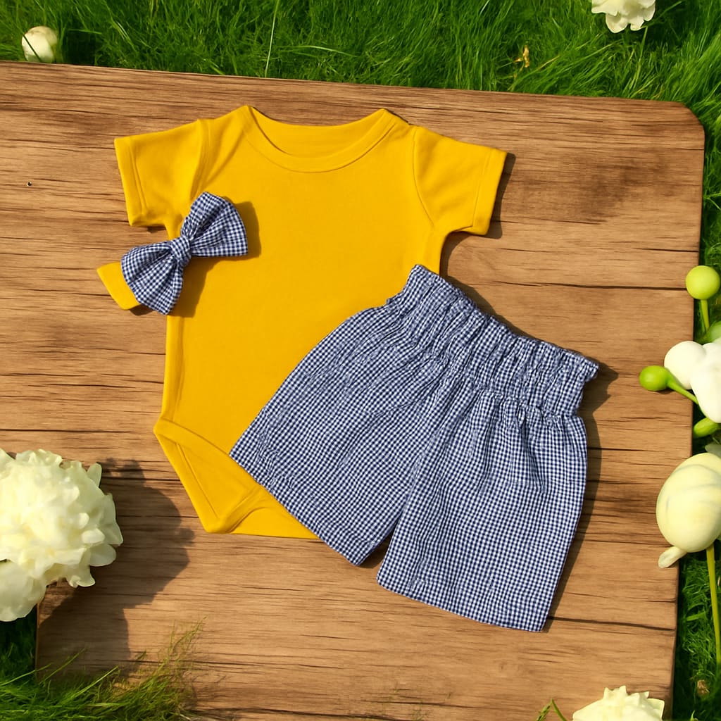 Conjunto de Ropa para Bebé – “Sol y Cuadros” (3 piezas) ☀️🧸