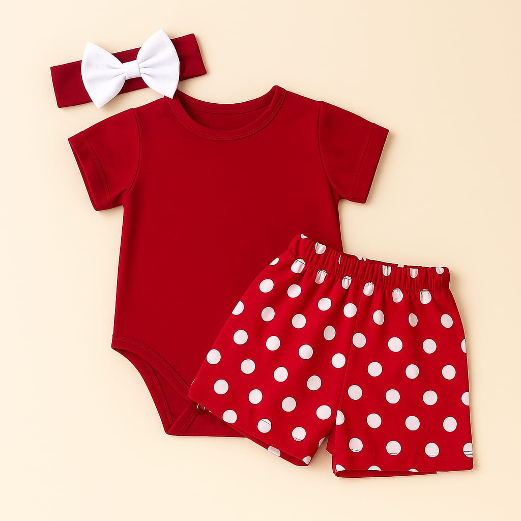 Conjunto de Ropa para Bebé – “Lunares Dulces” (3 piezas) ❤️⚪