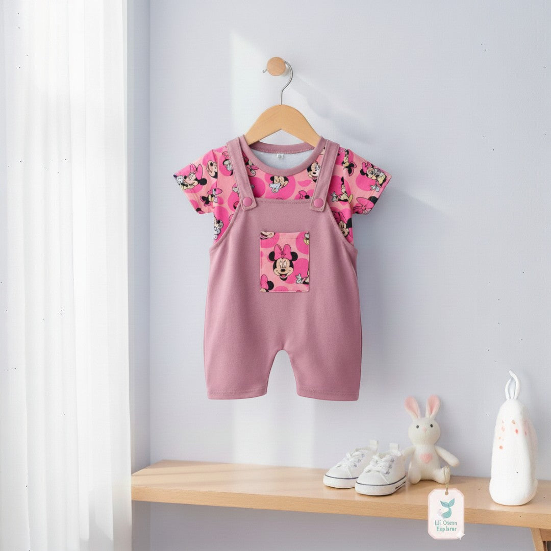 Conjunto Encantador de Overol y Camiseta Minnie Mouse para Bebé Niña | ¡Estilo Mágico y Comodidad!