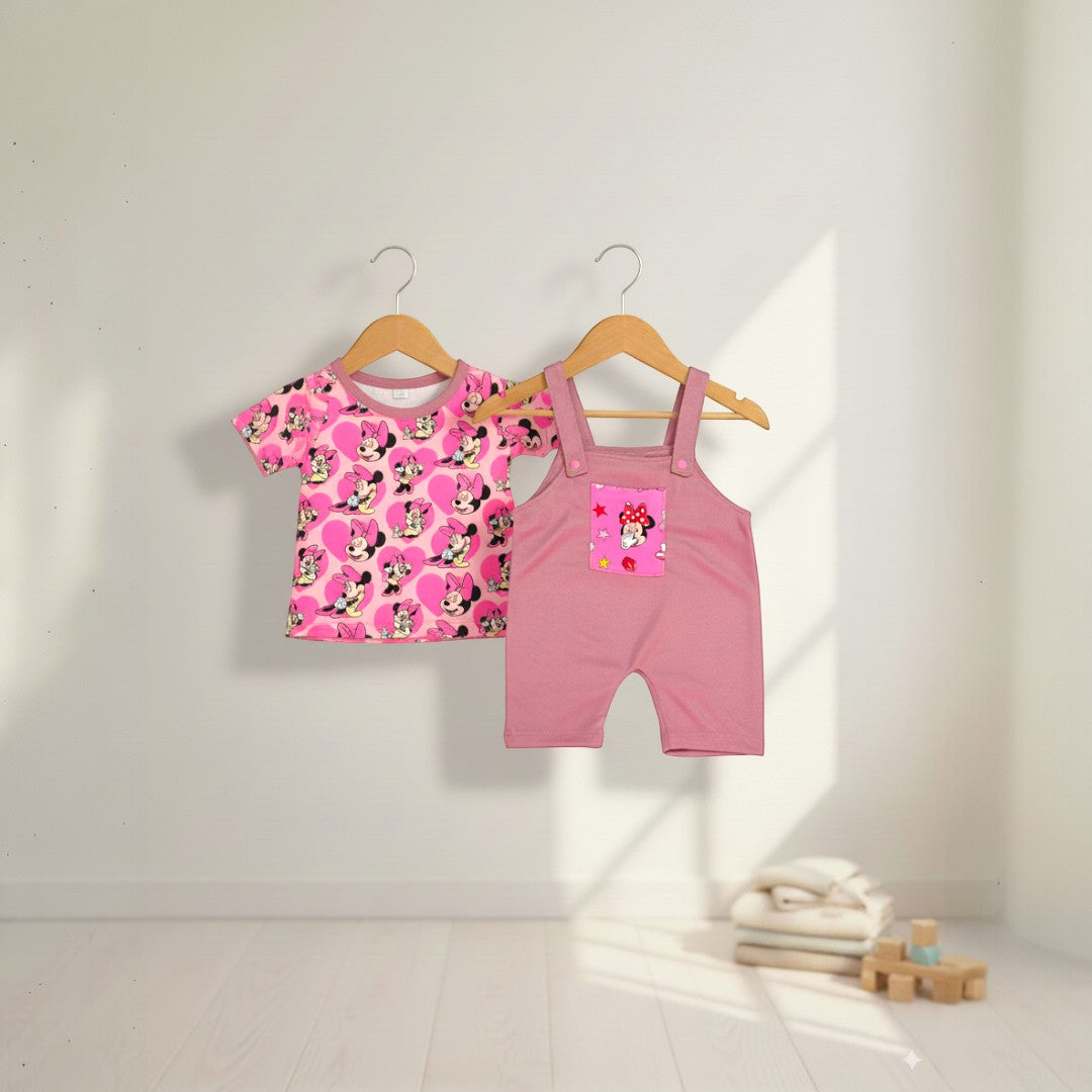 Conjunto Encantador de Overol y Camiseta Minnie Mouse para Bebé Niña | ¡Estilo Mágico y Comodidad!