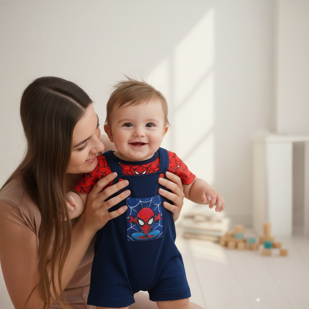 Conjunto de Overol y Camiseta Spiderman para Bebé | ¡Aventura y Comodidad Asegurada!