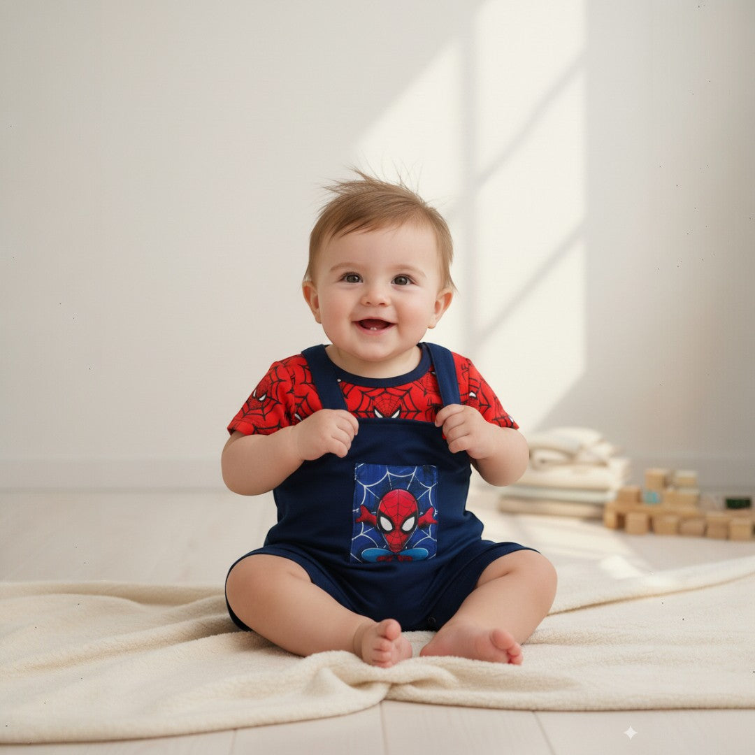 Conjunto de Overol y Camiseta Spiderman para Bebé | ¡Aventura y Comodidad Asegurada!