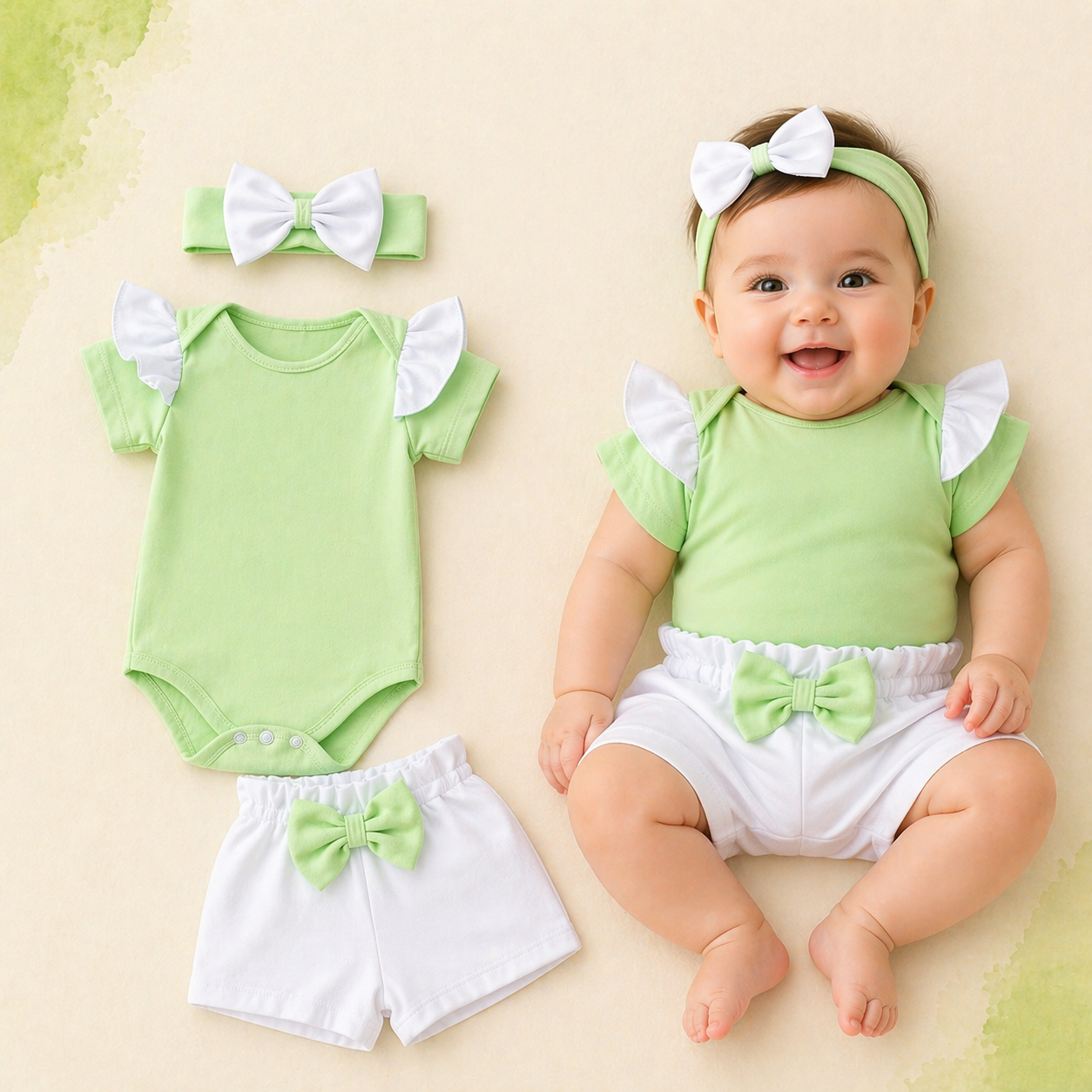 3 conjuntos de short: body-short y balaca