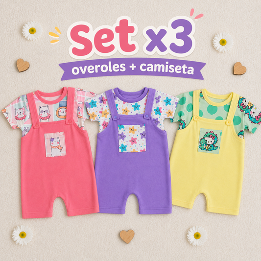 ✨ Set x3 Overoles + Camiseta para Bebé ✨