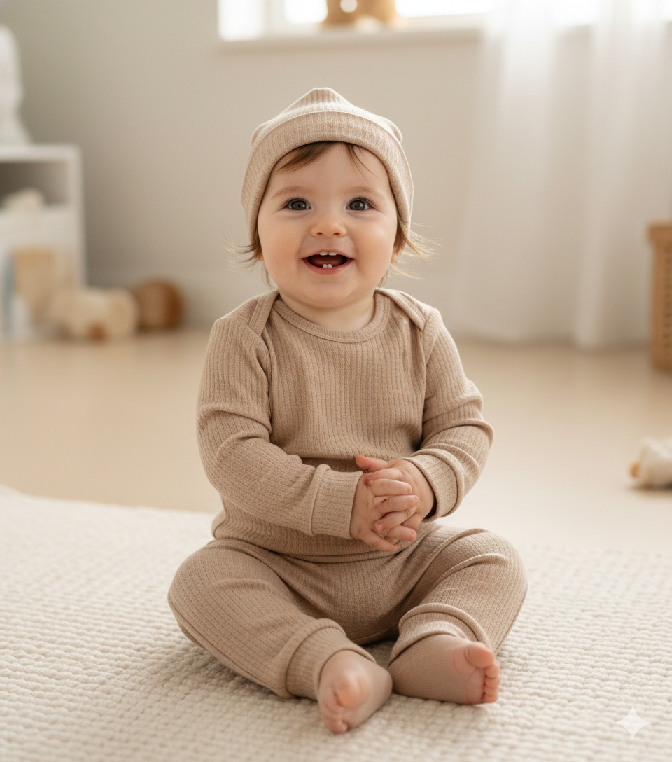 👶 Conjunto 3 Piezas para Bebé – Body, Pantalón y Gorro 🌿