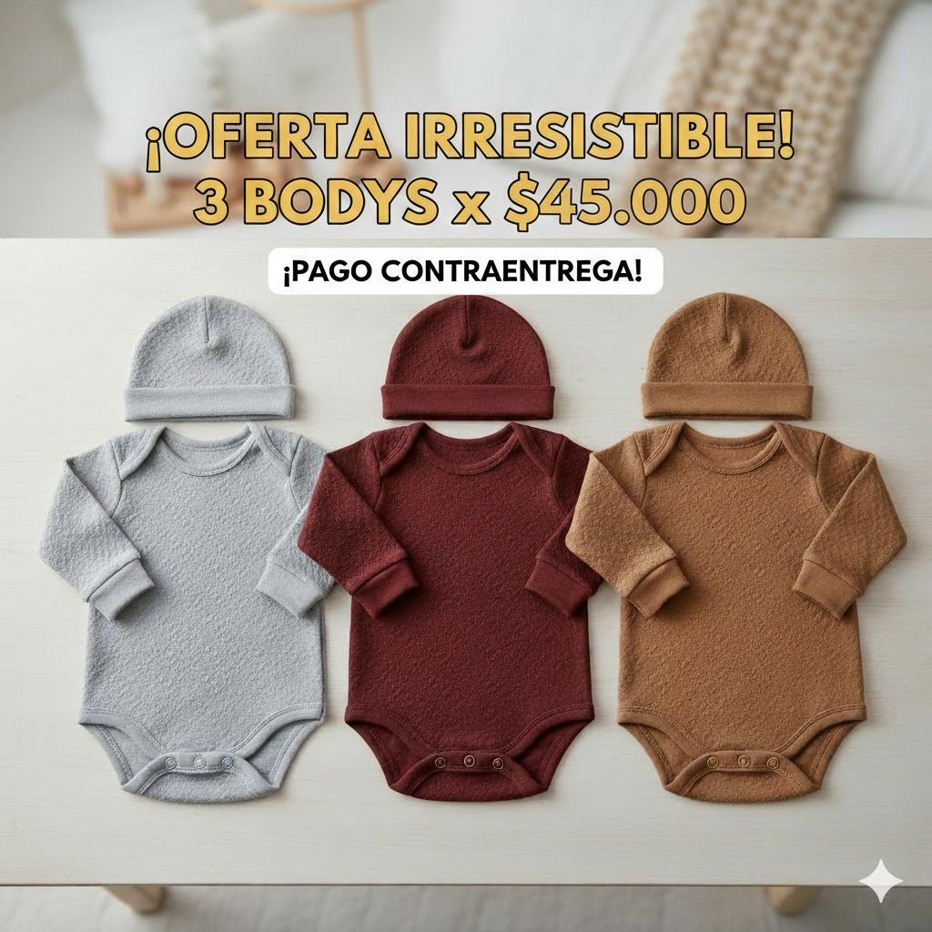 Pack 3 Bodys y Gorros para Bebé - Estilo, suavidad y  Confort Garantizado