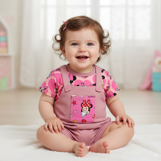 Conjunto Encantador de Overol y Camiseta Minnie Mouse para Bebé Niña | ¡Estilo Mágico y Comodidad!