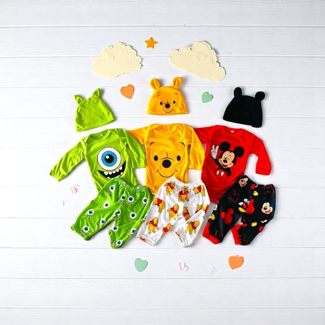 Trío de Bodys: Mike Wazowski, Mickey y Winnie Pooh –