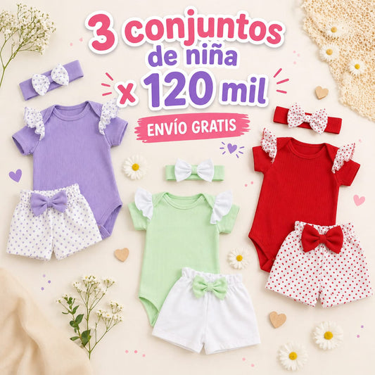 3 conjuntos de short: body-short y balaca