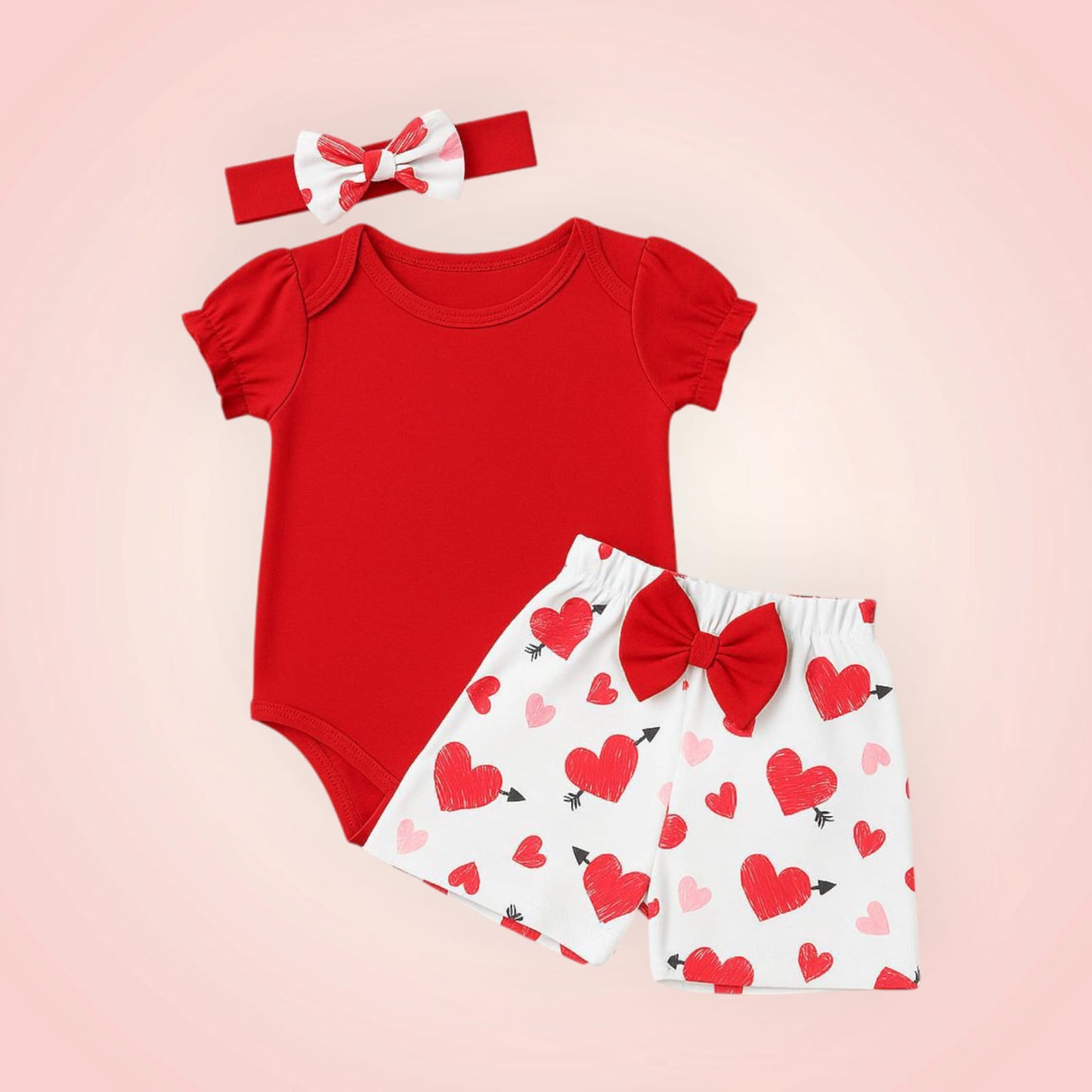 🎯 Conjunto de Ropa para Bebé - “Corazones de Amor” (3 piezas)
