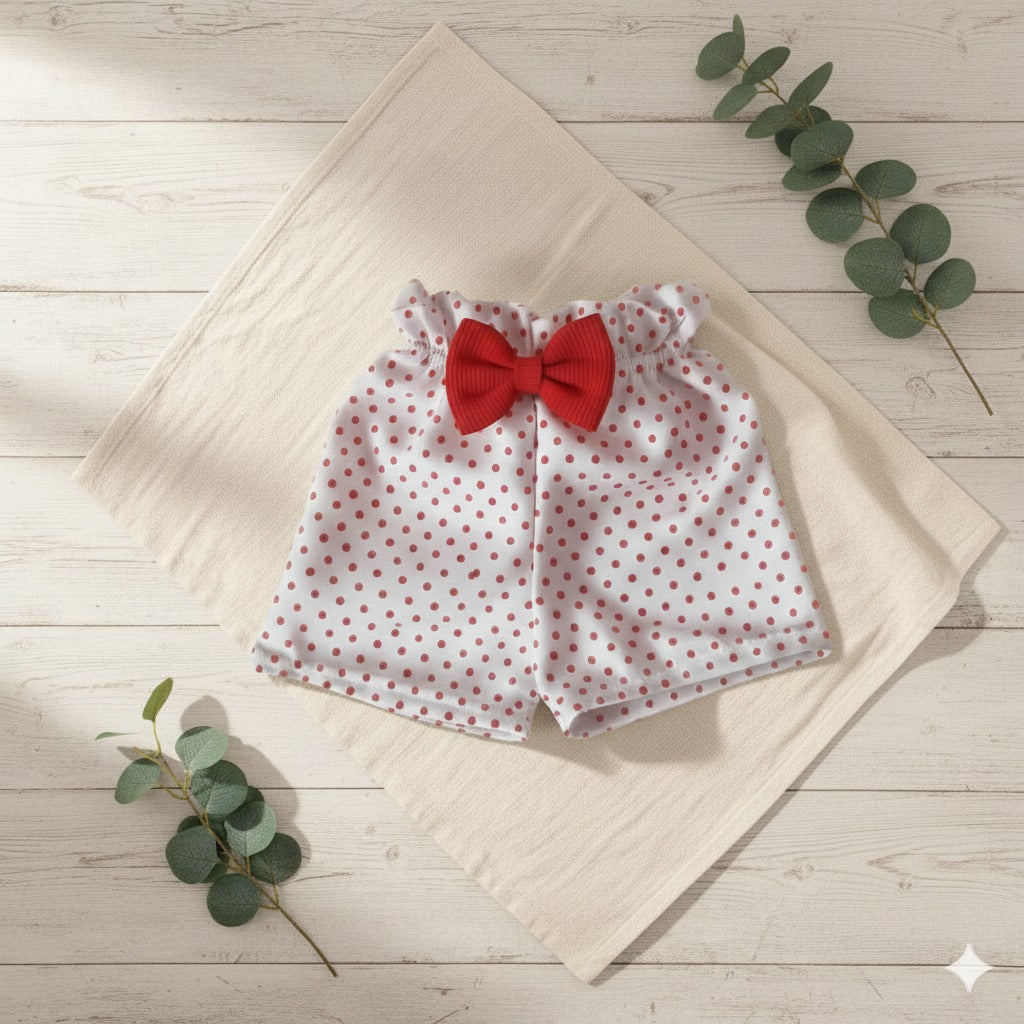 Conjunto Bebé Rojo con Lunares – 3 Piezas (Body + Short + Cinta)