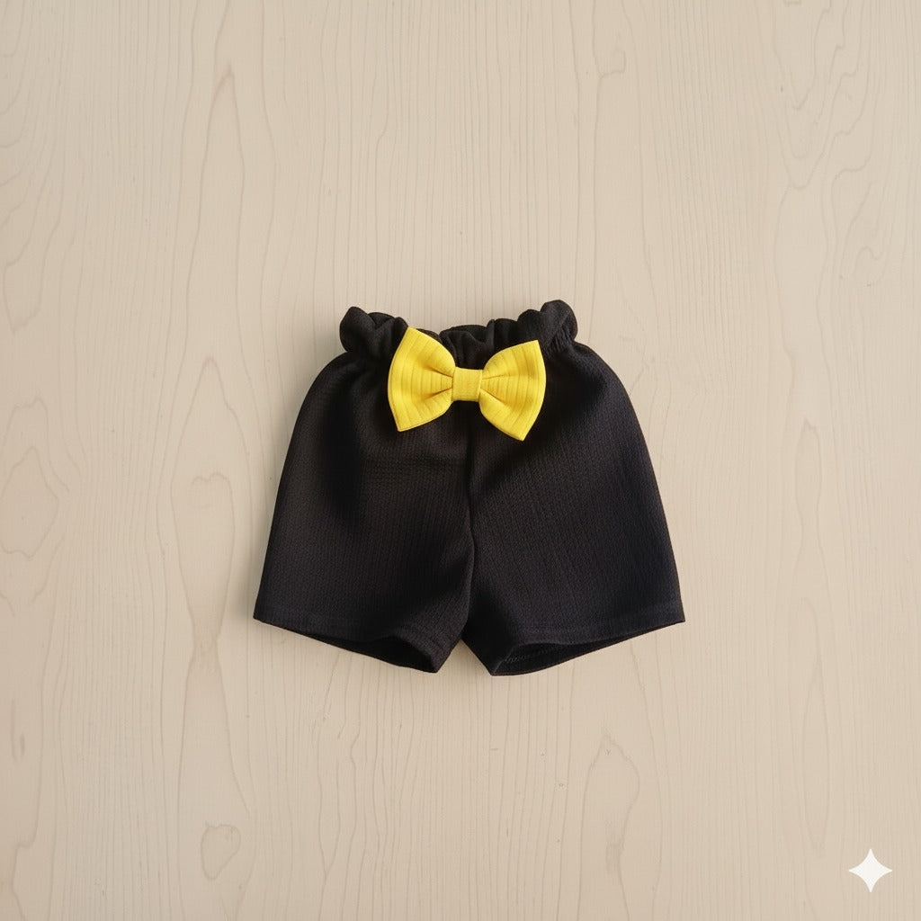 Conjunto Bebé Amarillo con Negro – 3 Piezas (Body + Short + Cinta)